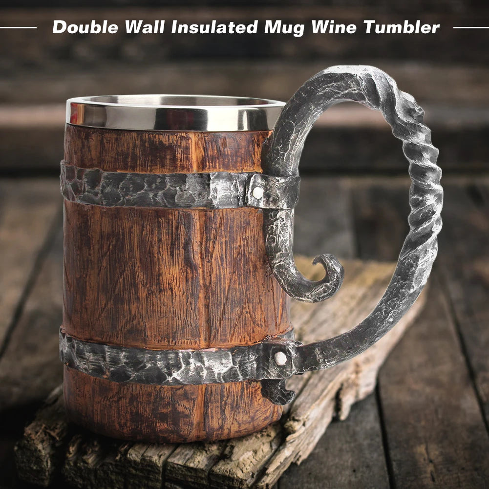 Wooden Barrel Beer Cup Stainless Steel &ndash; Double Wall
