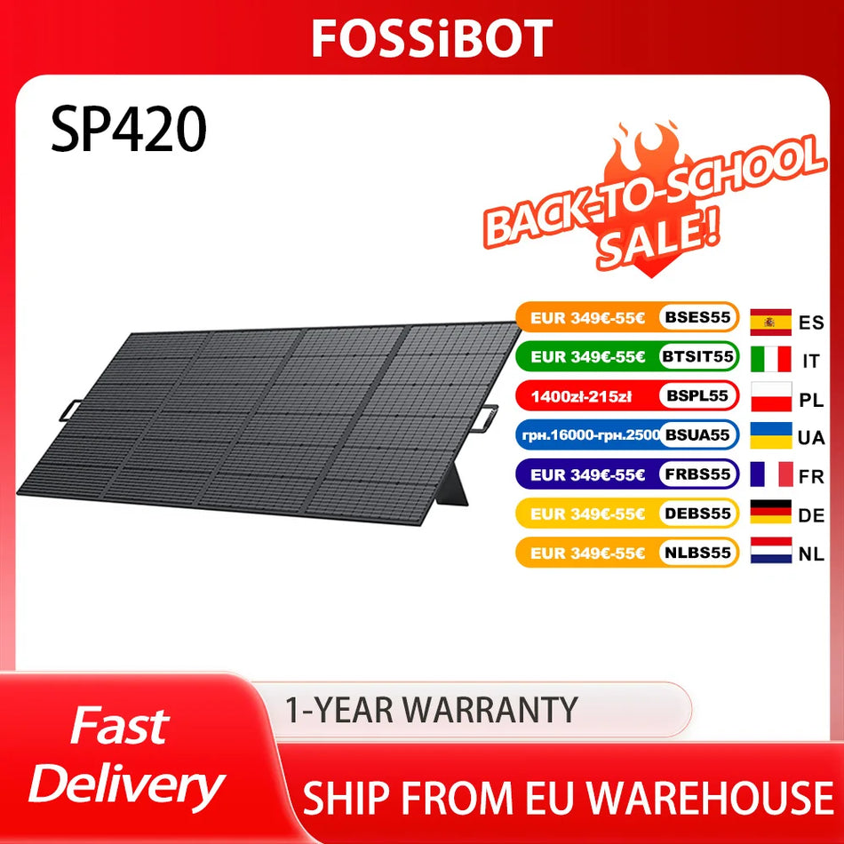 FOSSiBOT SP420 Pannello Solare Pieghevole 420W MonoCell Efficienza 23,4 Percento IP67 Impermeabile Ampia Compatibilità