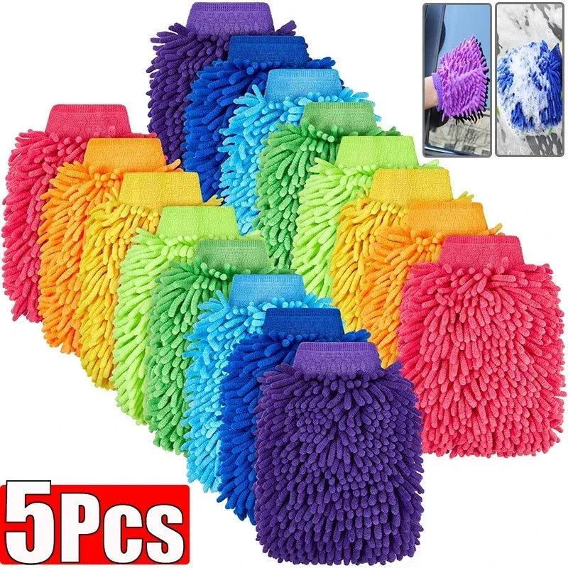 Chenille Coral Fleece Car Wash Gloves - Scratch-Free Cleaning Mitt