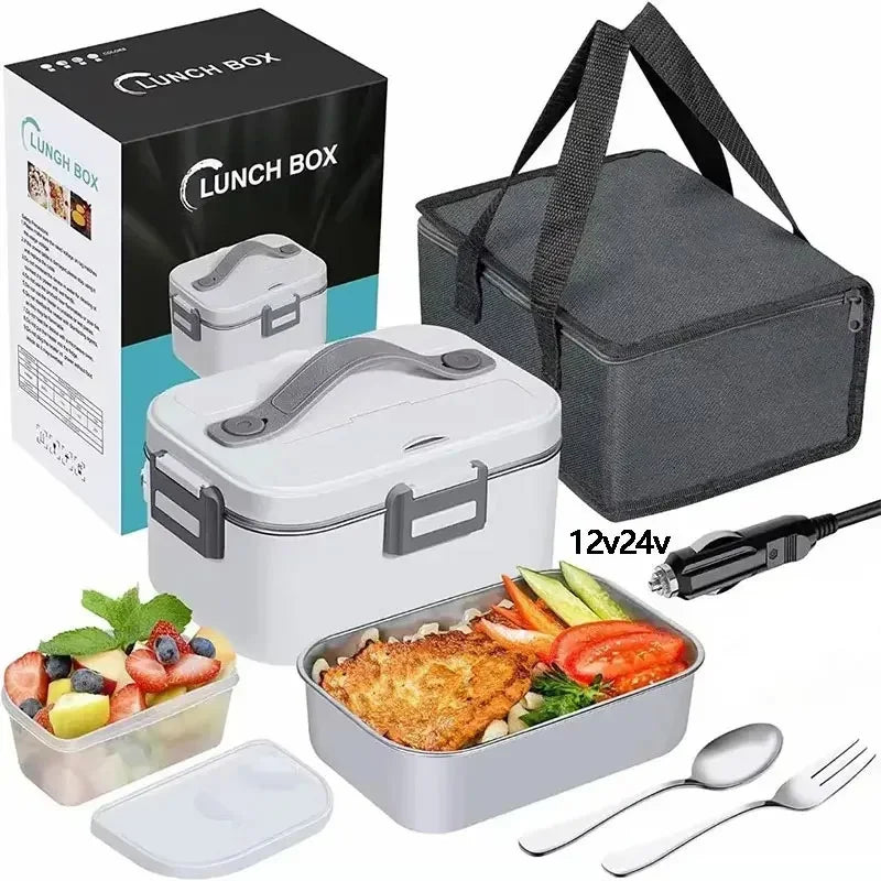 Portable Electric Heated Lunch Box 75W &ndash; Insulated Bag With cutlery white / US