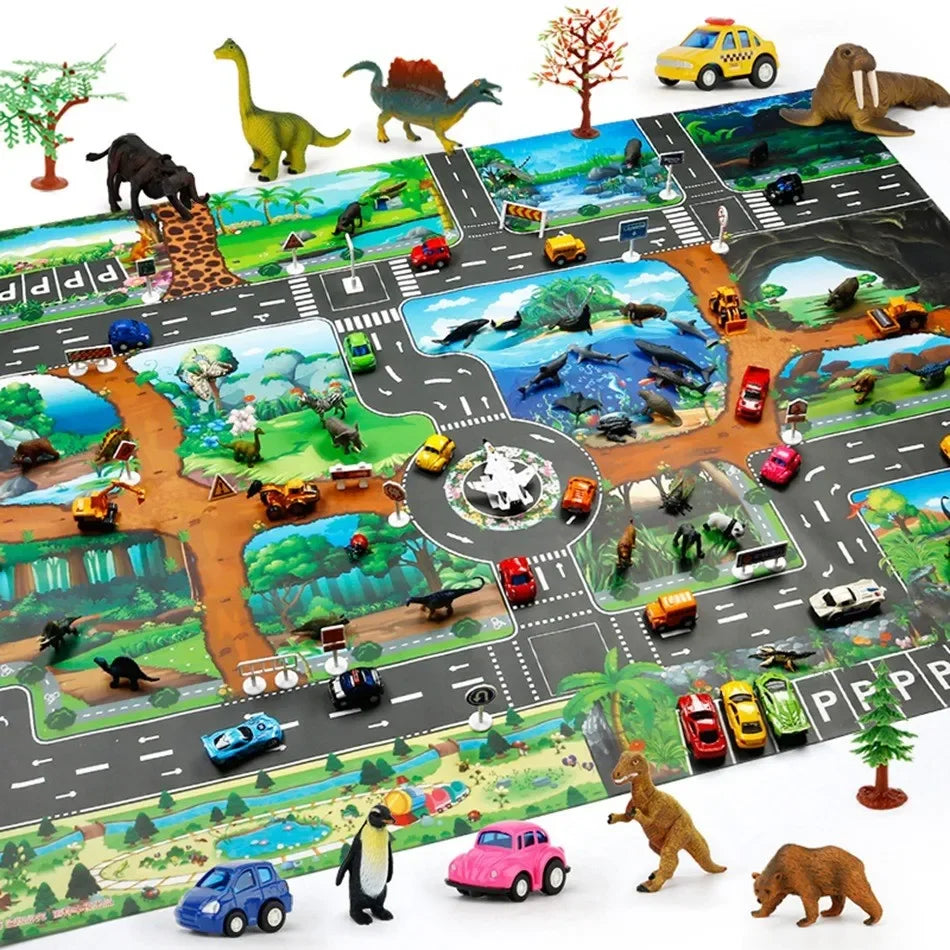 Tapis de jeu éducatif pour bébé 100x130 cm Carte routière de la ferme, imperméable et non toxique
