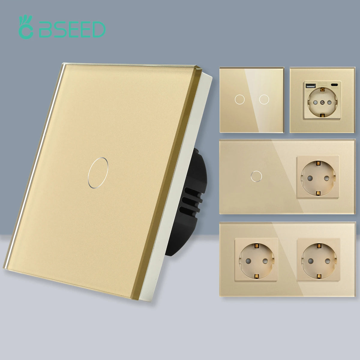 BSEED Touch Switch with USB Sockets and Glass Panel - EU Standard