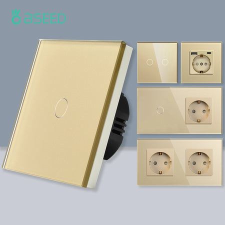 BSEED Touch Switch with USB Sockets and Glass Panel - EU Standard