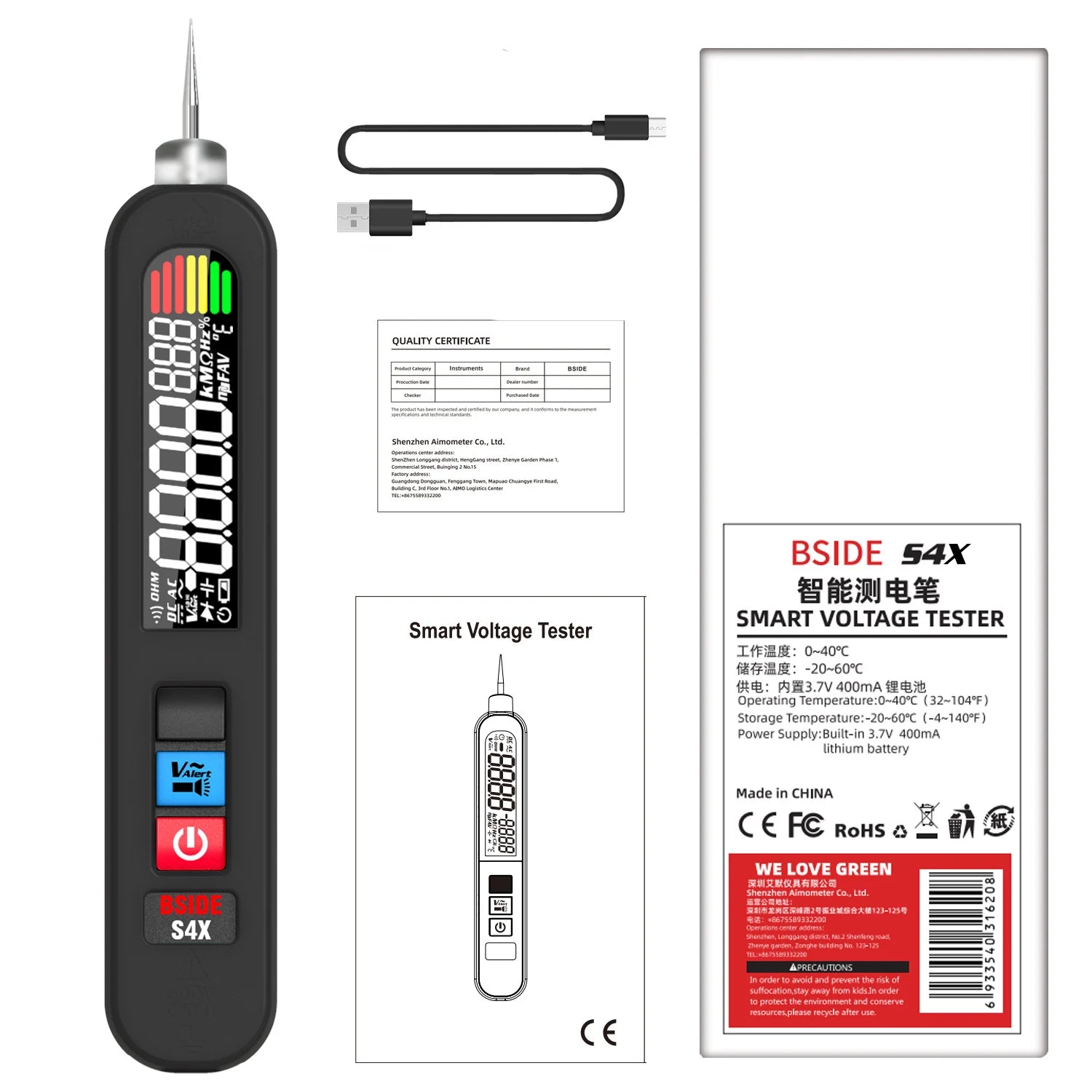 BSIDE Voltage Tester Pen 12V-300V &ndash; Non Contact Detection S4X USB EBTN / CHINA