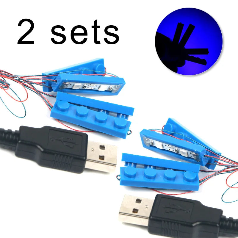 2 Sets 4-in-1 LED Light Building Block Set - USB Powered City Decoration Blue