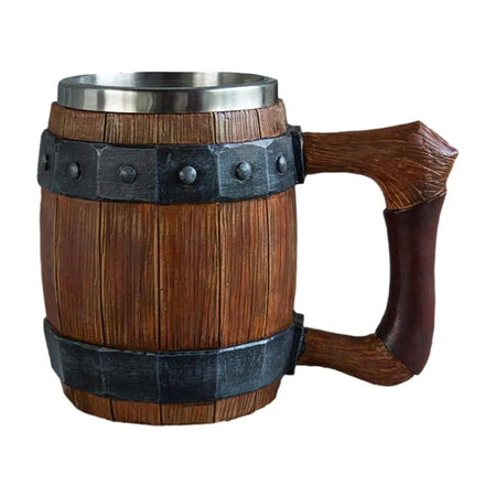 Viking Wooden Barrel Beer Mug - Stainless Steel 900ml 01 / CN / 600ml