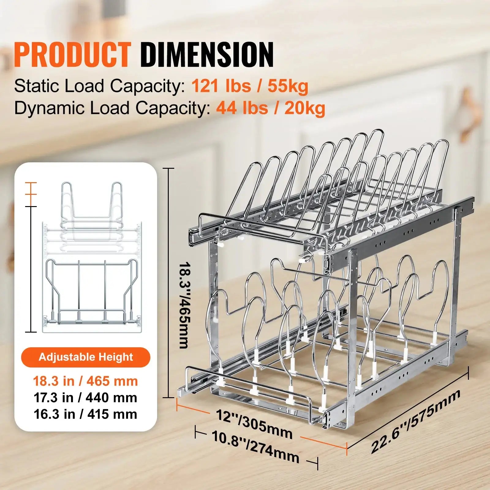 2 Tier Expandable Pull Out Pan And Pot Rack Under Cabinet