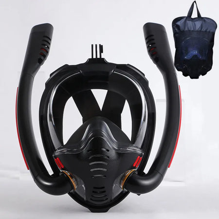 Snorkeling Mask Double Tube &ndash; Full Dry Underwater Breathing Black Black / L/XL