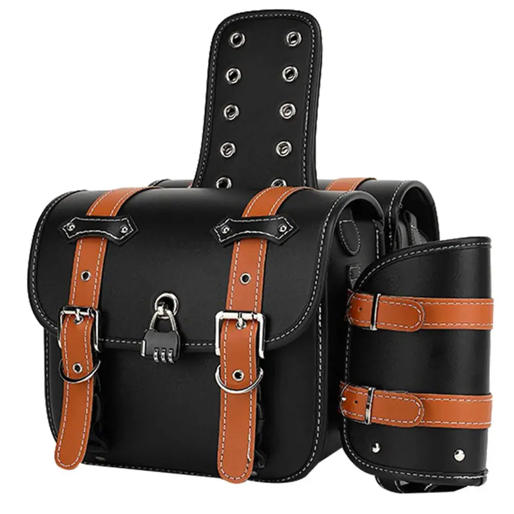 Universal Motorcycle Saddlebag Side Tool Luggage Storage Saddle Bags With Cup Holder and Lock for Harley Honda Suzuki Yamaha by InterCyprus Trading Ltd