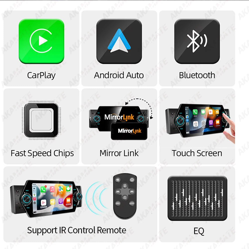 1 Din 5 Inch MP5 Car Radio - Wired CarPlay Android Auto