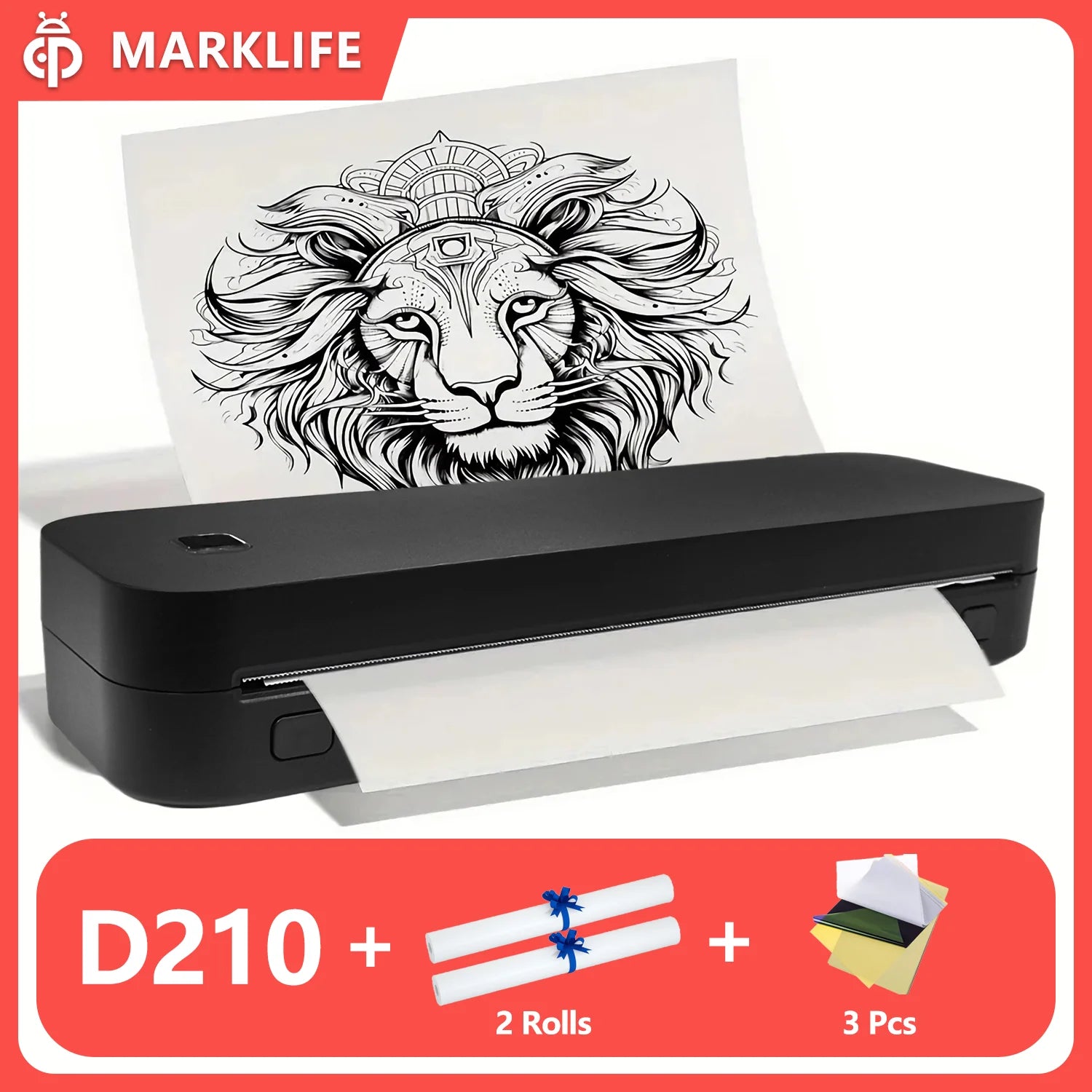 MarkLife D210 - Portable A4 Thermal Printer With Bluetooth Black 2 Roll Paper