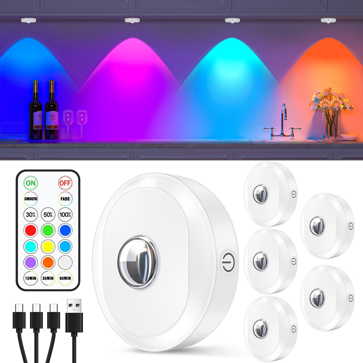 Willed RGB Night Lights 6 Pack &ndash; Remote Dimmable Lighting RGB Night Light