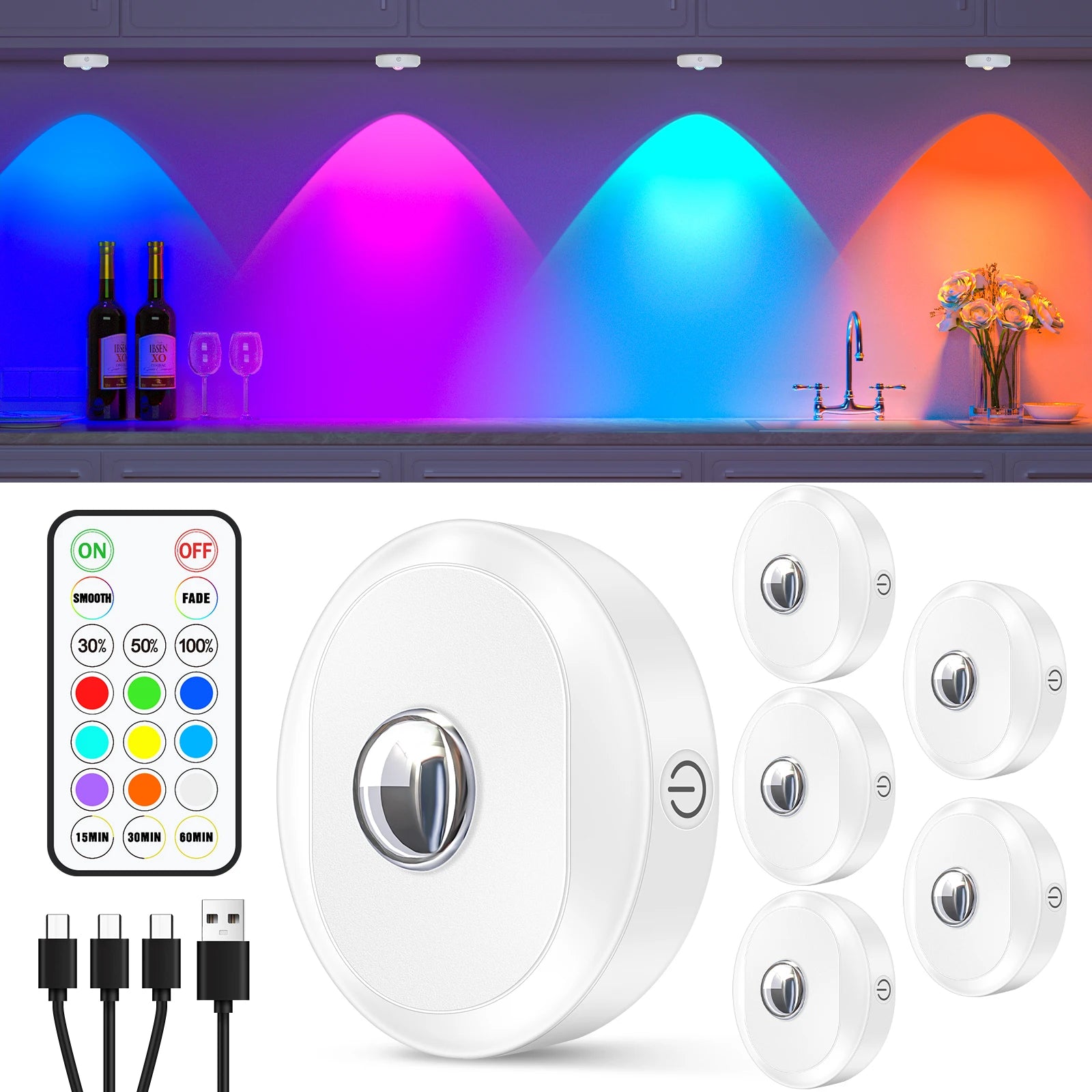 Willed RGB Night Lights 6 Pack &ndash; Remote Dimmable Lighting RGB Night Light
