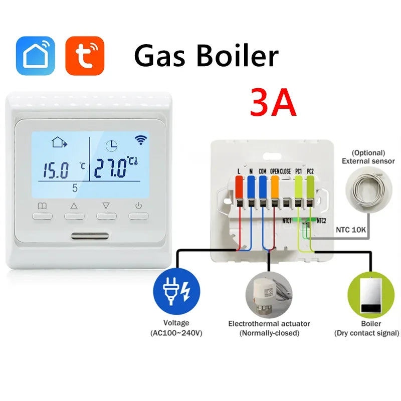WiFi Floor Heating Thermostat 220V 16A &ndash; App Remote Control Gas Boiler-WiFi / AC100-240V