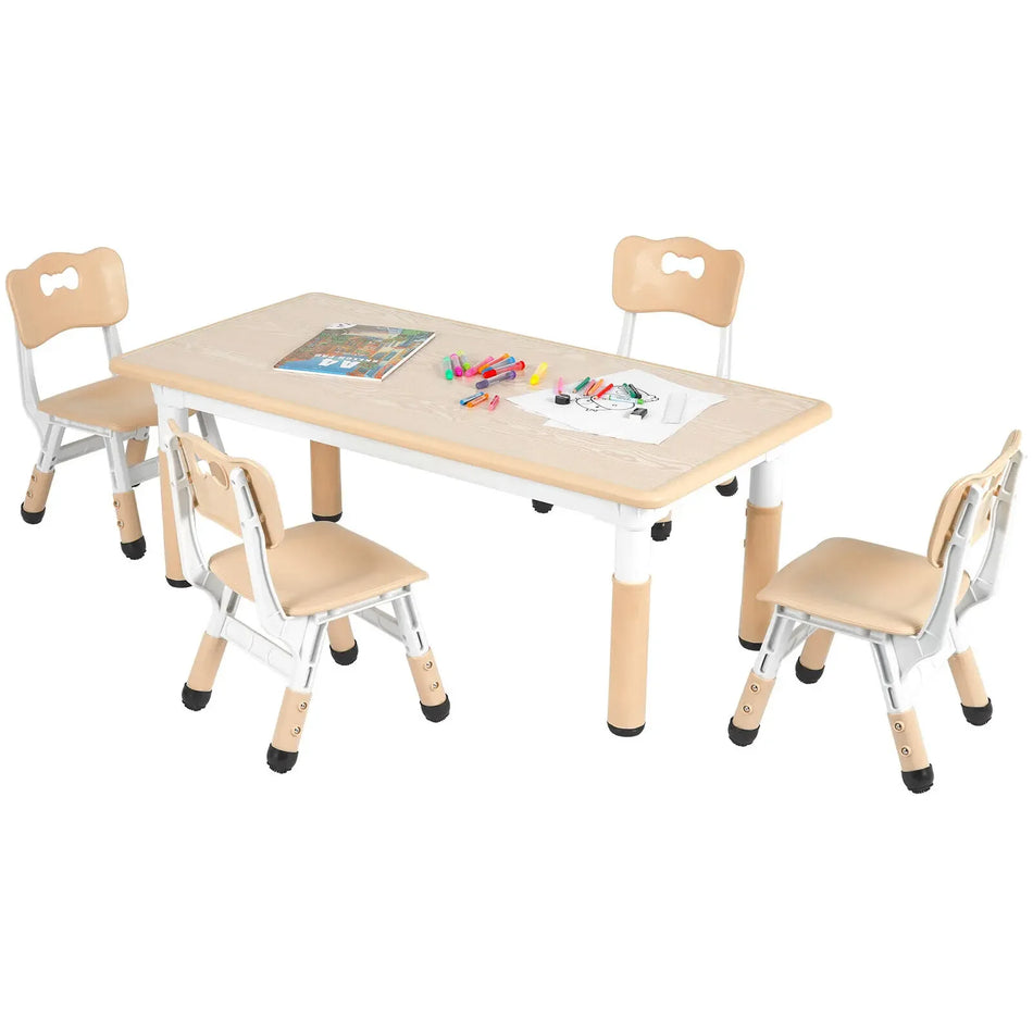 Height Adjustable Kids Study Table And 4 Chair Set Plastic