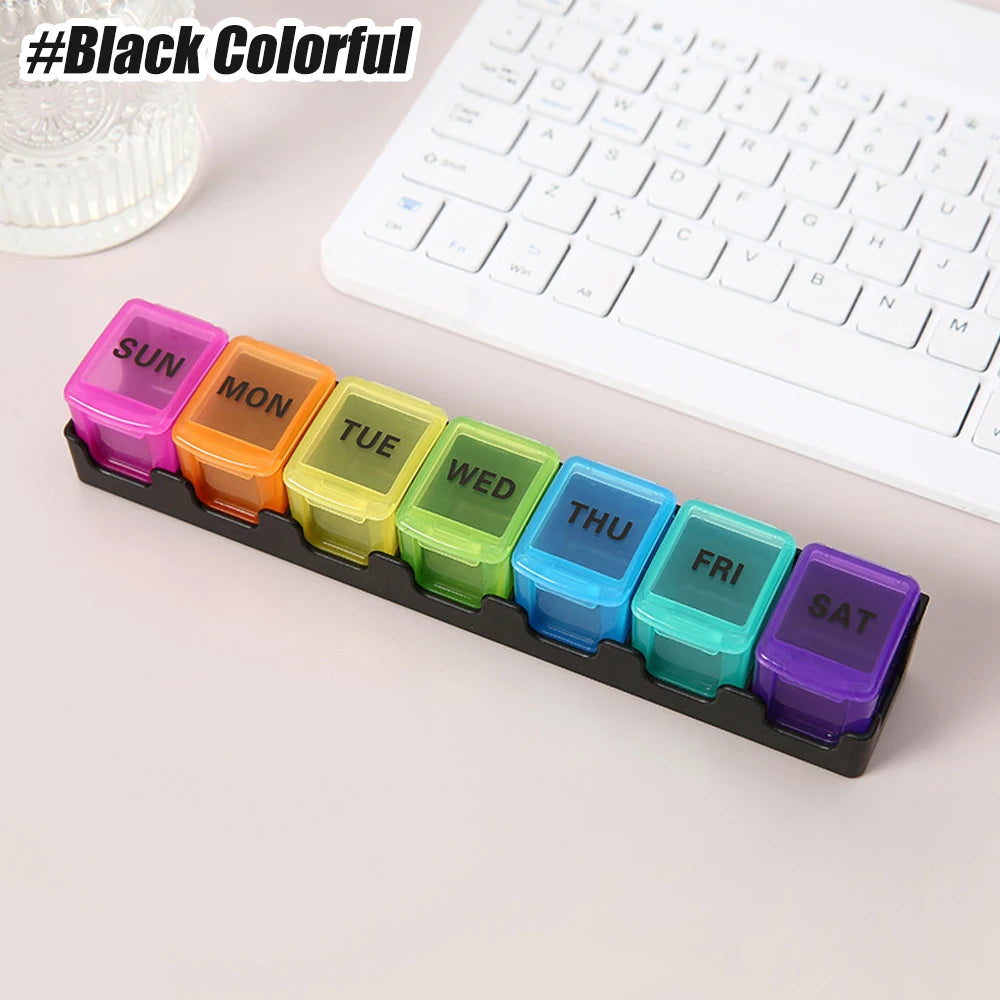 YQQGD 7 Day Pill Organizer &ndash; BPA Free and Travel Friendly Black Colorful