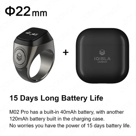 IQibla M02 Pro Smart Digital Tasbeeh Ring with Vibration Reminder Space Gray 22mm / CHINA