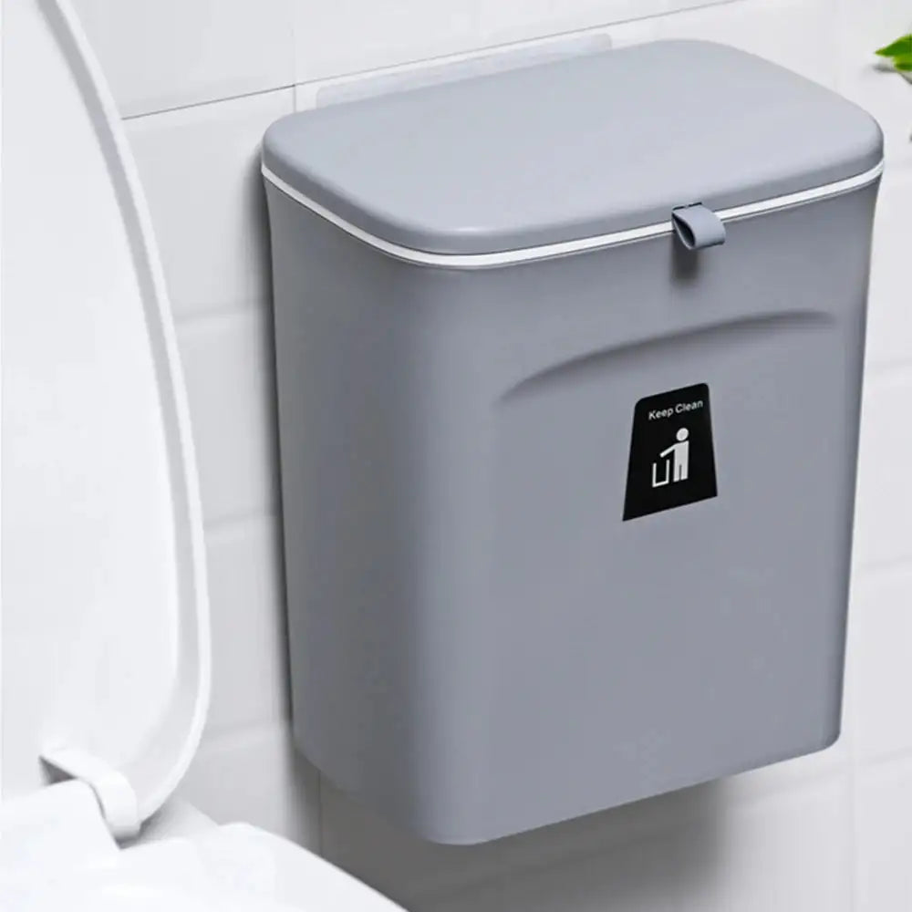 9L Kitchen Sliding Lid Trash Can Gray White &ndash; Space Saver