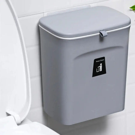 9L Kitchen Sliding Lid Trash Can Gray White &ndash; Space Saver