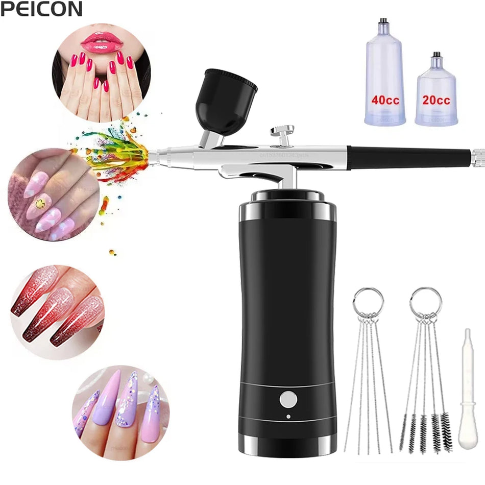 Tragbarer Nagelkunst-Airbrush mit Kompressor, kabellose Nagelmaschine für Nagelkunst