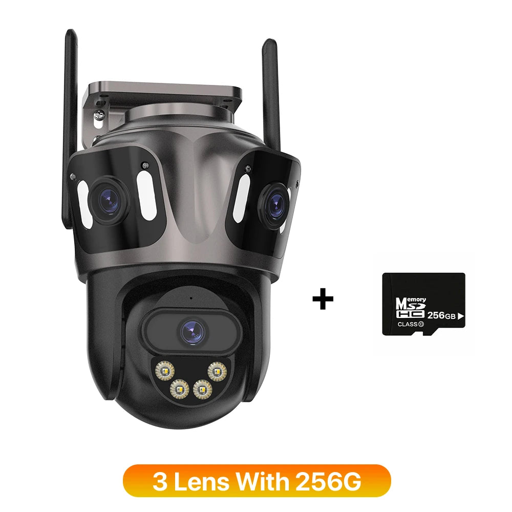 4K Dual Lens PTZ Outdoor WIFI IP Camera 3 Lens With 256G / AU Plug