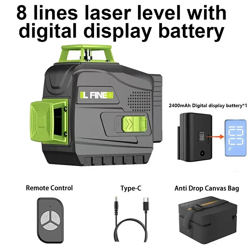 LFINE 3D/4D Laser Level - 12/16 Lines with Remote &amp; 360&deg; Self-Leveling 8 Line basic VER
