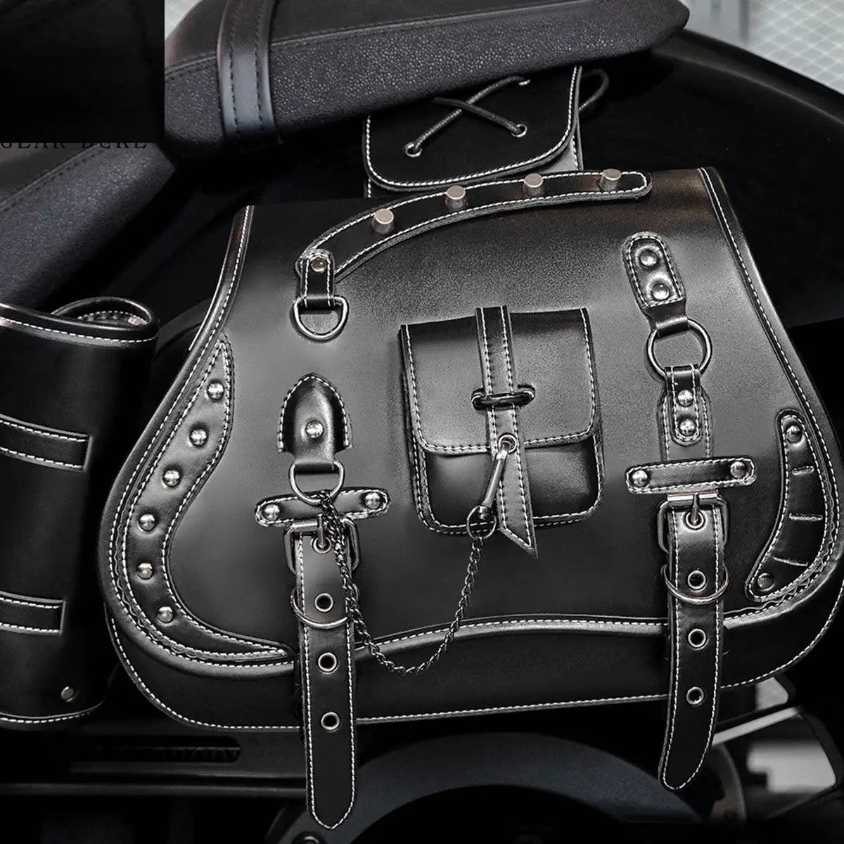 Motorcycle Saddlebags PU Leather Side Tool Pouch Gloves Luggage Saddle Bags Vintage Brown Universal by InterCyprus Trading Ltd