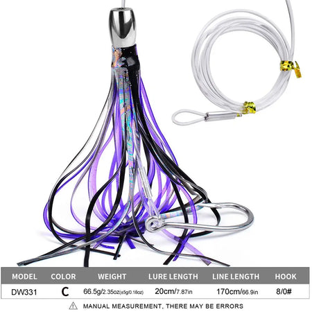 20cm Seawater Fishing Lure - Zinc Alloy Head, Octopus Squid Skirt Bait for Marlin &amp; Tuna COLOR-C PP / 20cm66.5g