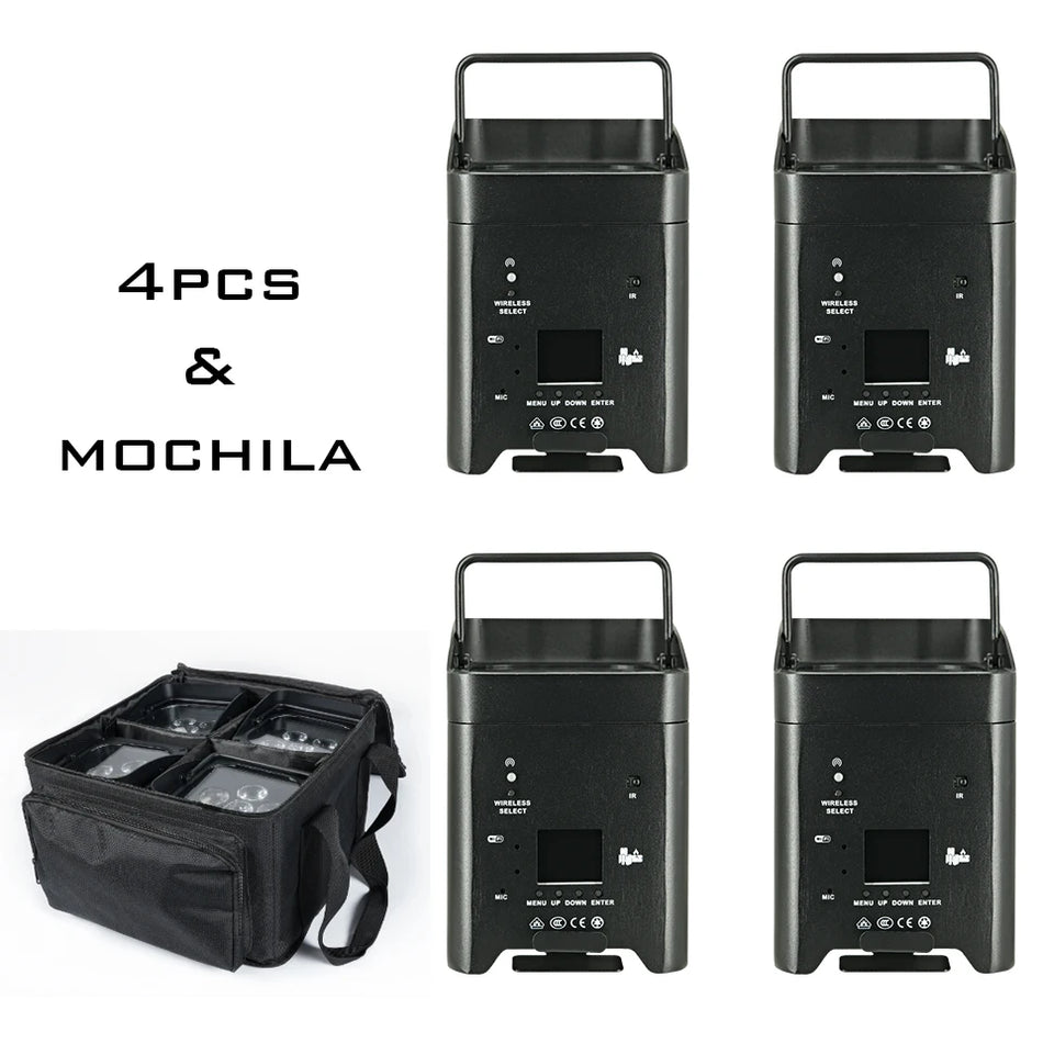 4 Pcs Wireless LED Par Light 6x18W 6 In 1 RGBAW UV Remote