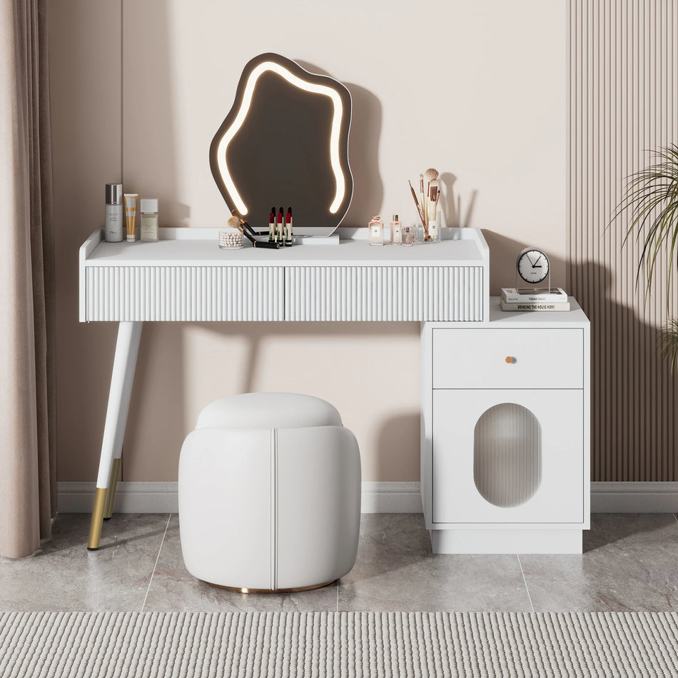 White Dressing Table With LED Mirror And Lighting 3 Drawers