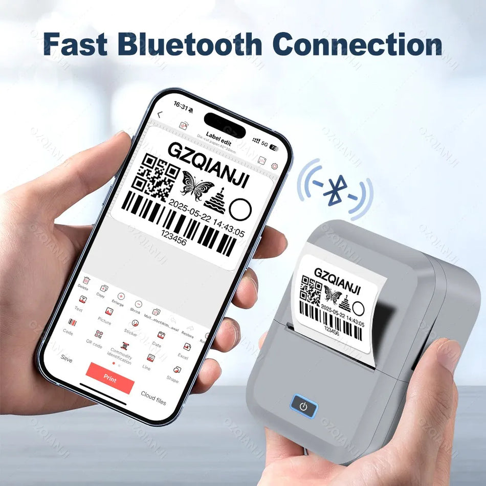 2-Inch Portable Bluetooth Thermal Label Printer with RFID Paper Rolls for Clothes, Home, Business Tags
