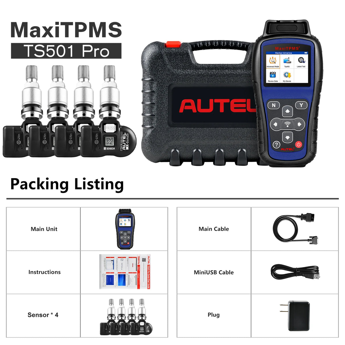 Autel MaxiTPMS TS501 PRO &ndash; TPMS Programming Relearn Tool TS501 PRO 4 SENSOR / spain