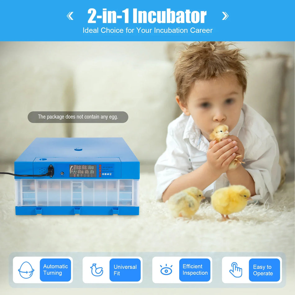 2-in-1 48-Egg Incubator with Temperature Display, 360 Degree View, Auto Turner