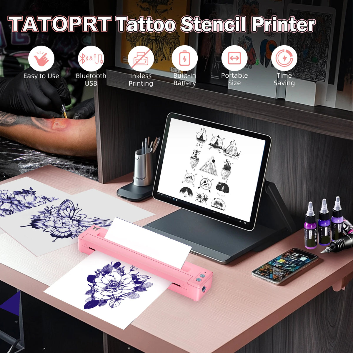 Bluetooth Tattoo Printer A4 &ndash; 5 Free Transfer Papers