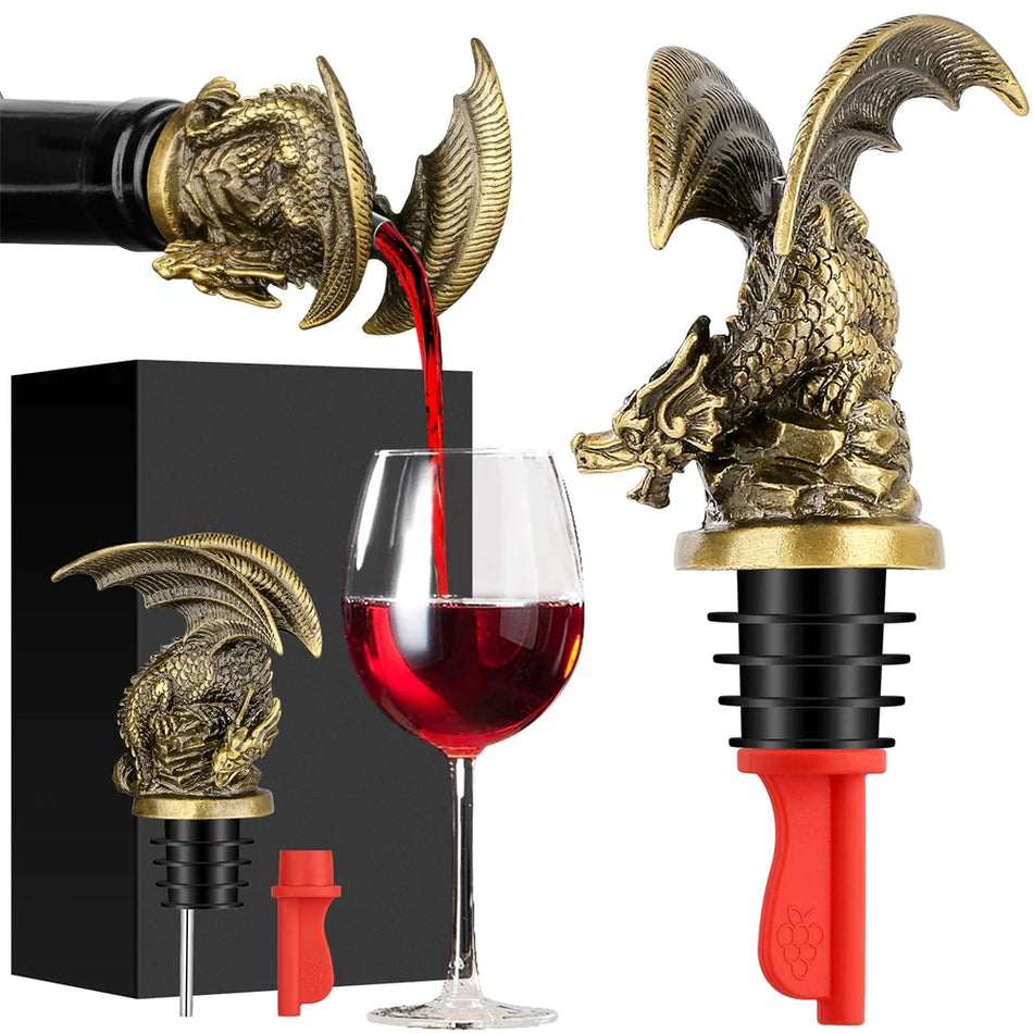 Steampunk-Drache Wein-Ausgießer mit roten Silikonstopfen 2-in-1 Stecker