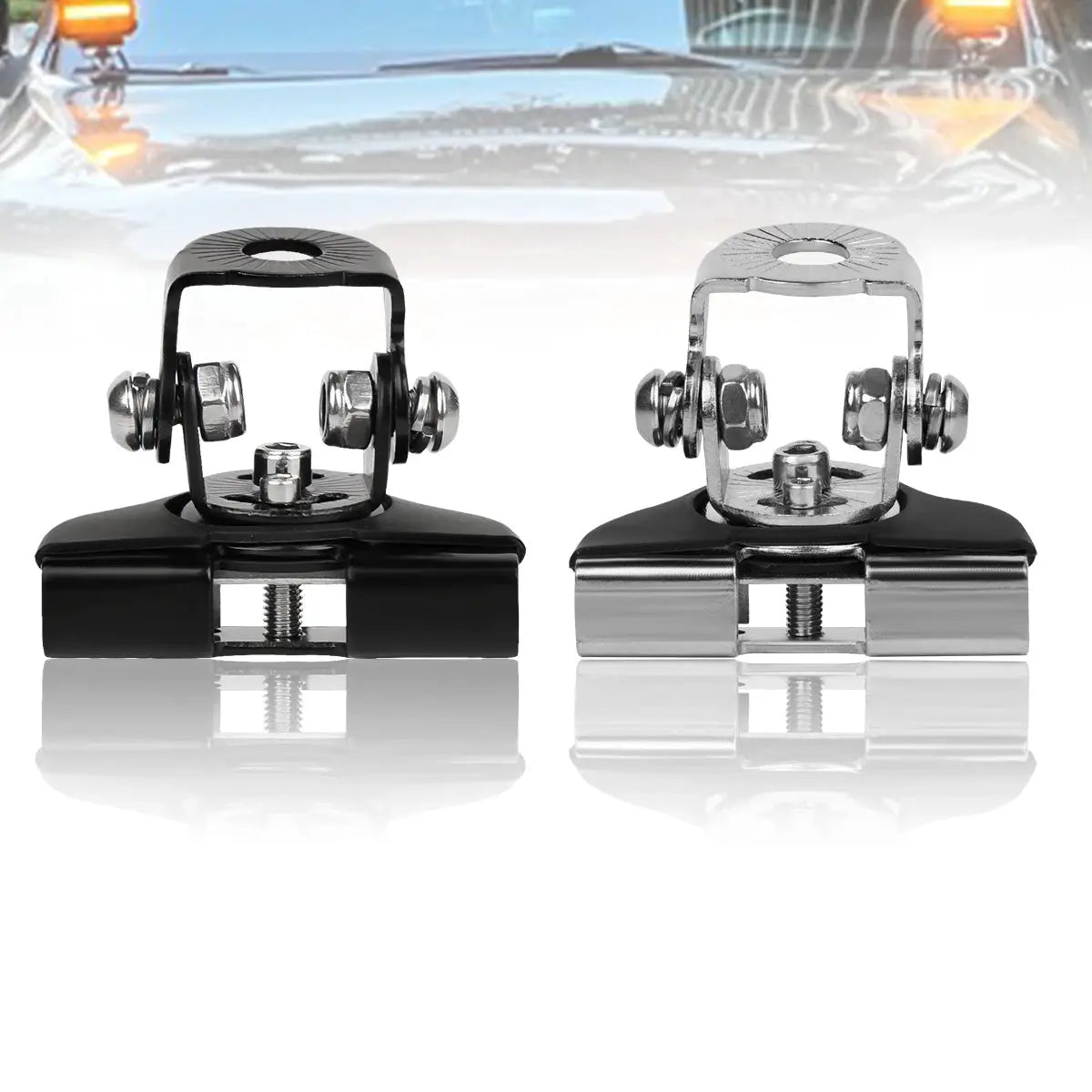 2pcs Stainless Steel Universal Car Auto A-Pillar Hood LED Work Light Bracket Holder Clamp Engine Cover Lamp Bar Mounting Clamp by InterCyprus Trading Ltd
