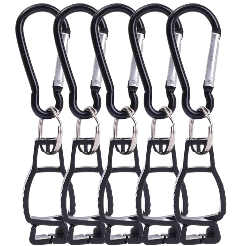 Glove Clip Hanger - Aluminium Alloy Safety Holder for Work Gloves Black - 5pcs