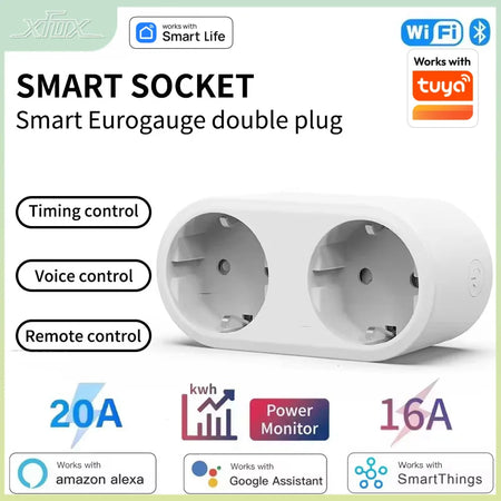 Tuya WiFi Smart Dual Plug Socket 16A 20A - Power Monitoring