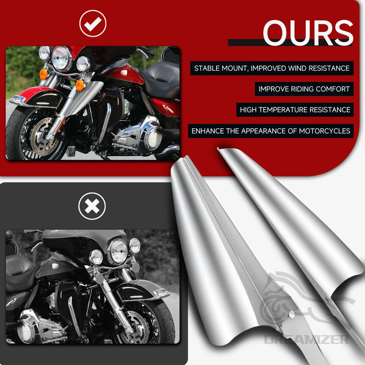 Chrome Fork Front Wind Deflector &ndash; Durable Chrome Finish