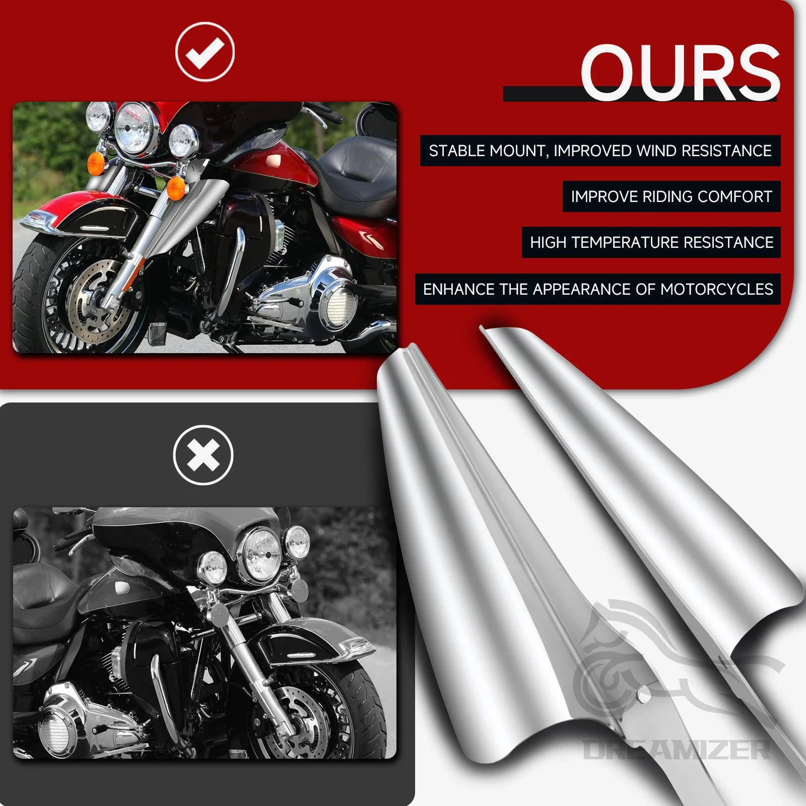 Chrome Fork Front Wind Deflector &ndash; Durable Chrome Finish