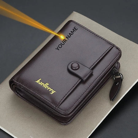 Personalised PU Leather Zipper Coin Pocket Wallet for Men Coffee