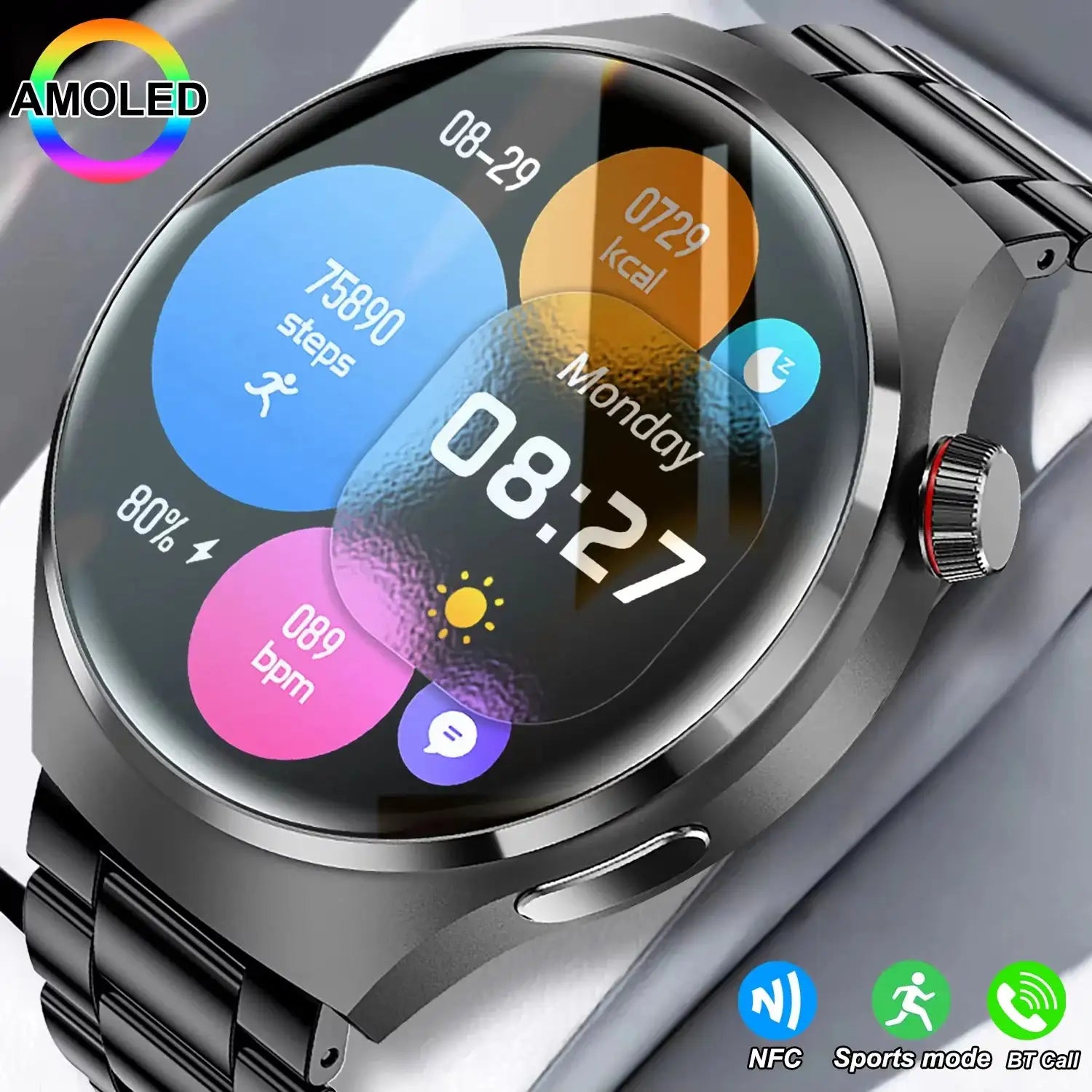 LAXASFIT 2025 Smartwatch HD Screen Heart Rate Bluetooth NFC