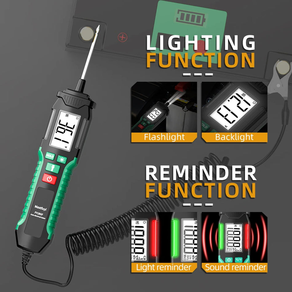DC-jännitetesterikynä autolle, digitaalinen voltmeteri taskulampulla, automaattinen virrankatkaisu