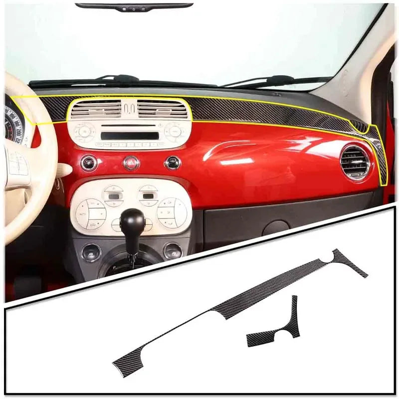 Moldura de consola em fibra de carbono real para Fiat 500 2011 2019