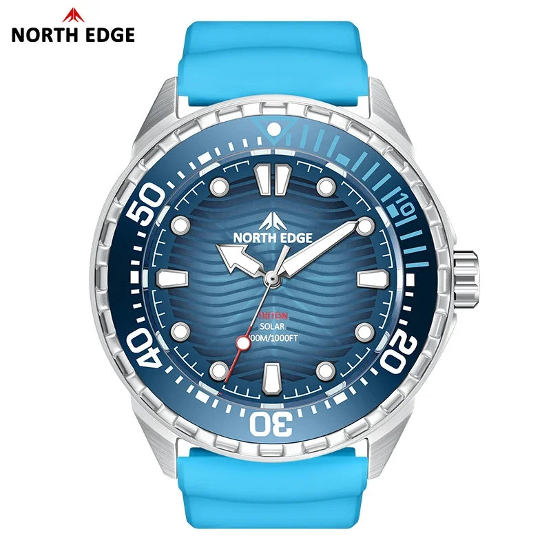 NORTH EDGE TRITON Solar Powered Luxury Diving Watch - 300M Waterproof Quartz TRITON-Blue