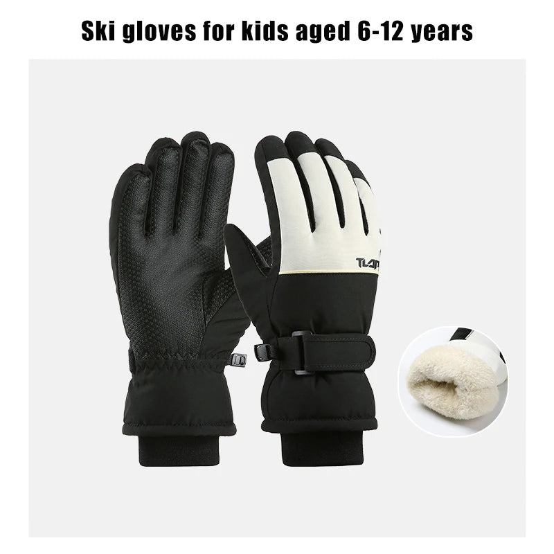 Kids Winter Ski Gloves &ndash; Waterproof and Windproof Design Black