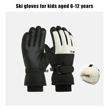 Kids Winter Ski Gloves &ndash; Waterproof and Windproof Design Black