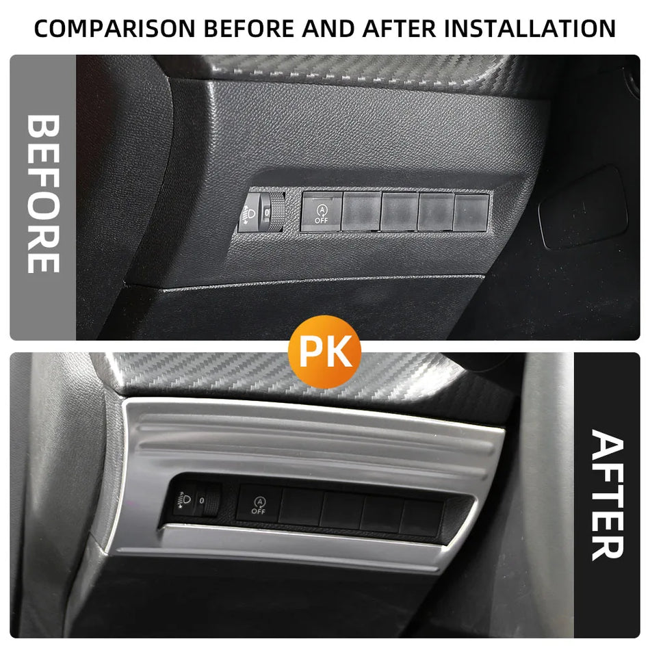 Peugeot 208 E208 Панел за превключвател на фарове, покритие, неръждаема стомана, сребристо покритие
