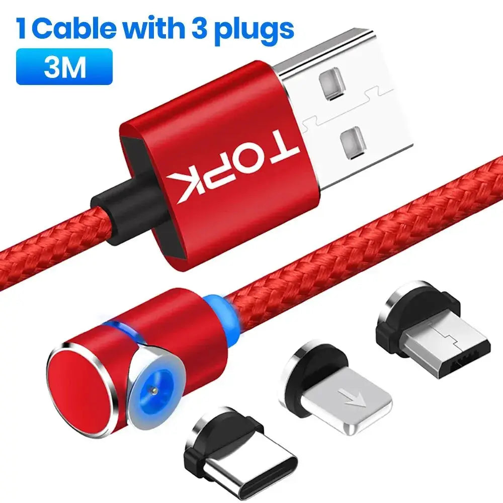 TOPK Magnetic Charging Cable 360° Rotating Magnetic Phone Charger Cable with LED Light, 90° Angle Connector, Nylon-Braided Cor by InterCyprus Trading Ltd