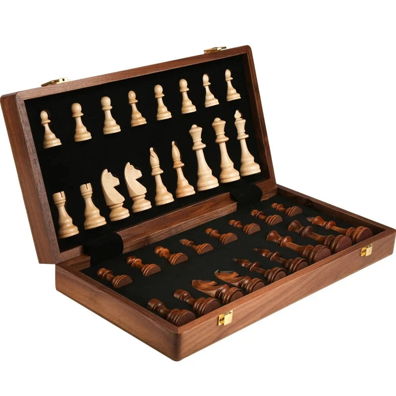 Premium Solid Wood Chess Set With Folding Board And Pieces